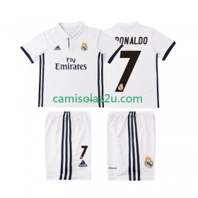 Camisolas de futebol Real Madrid Cristiano Ronaldo 7 2016 2017 Retro Criança Equipamento Principal Manga Curta